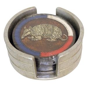 Texas Map Color Armadillo Coasters Set